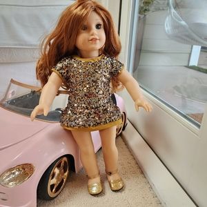 American Girl Doll Golden Sparkle Tunic and shoes